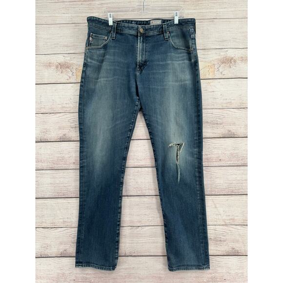AG Adriano Goldschmied Distressed 360 Tellis Modern Slim Jeans Mens 38x33 Blue - Picture 1 of 11